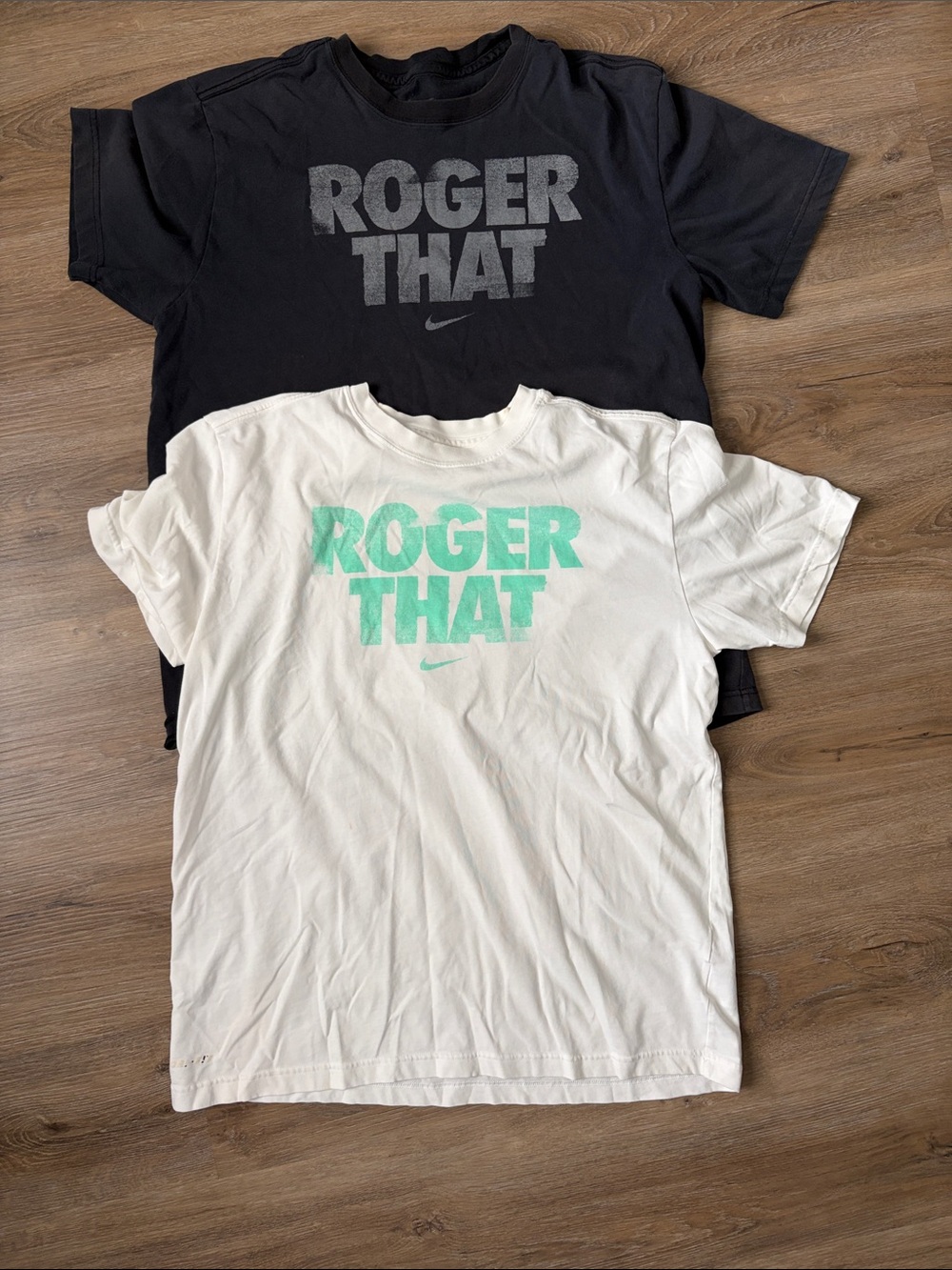 Nike Mens Short-Sleeve 'Roger That' Graphic Tee - Black & White with Mint Print